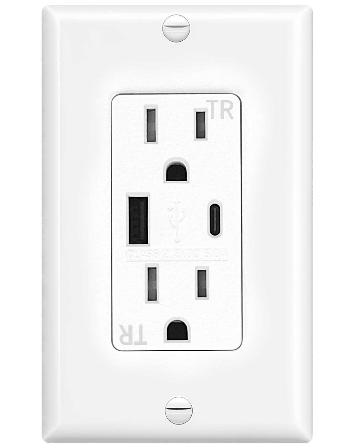 USB Outlet Receptacle, Tamper-Resistant Outlet with USB C & USB A Wall Charger Outlet, 5.0A Electrical USB Outlet, UL & CUL Listed, Wall Plate Included, White