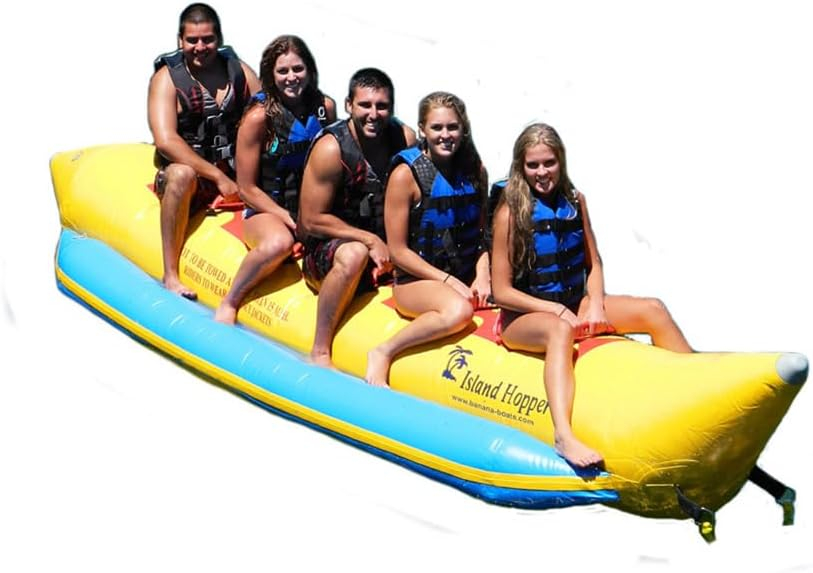Island Hopper Heavy Recreational 5 Passenger Banana Boat, Yellow, Inflatable Water Sports Equipment, 18ft