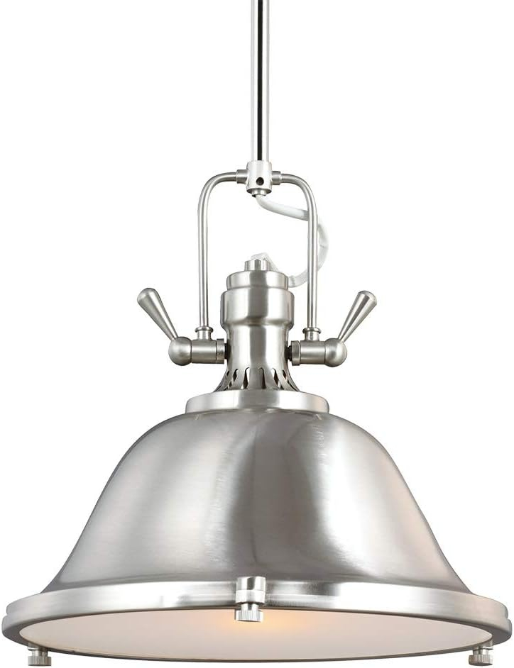 Brushed Nickel Industrial Pendant Light with Satin Etched Glass Shade