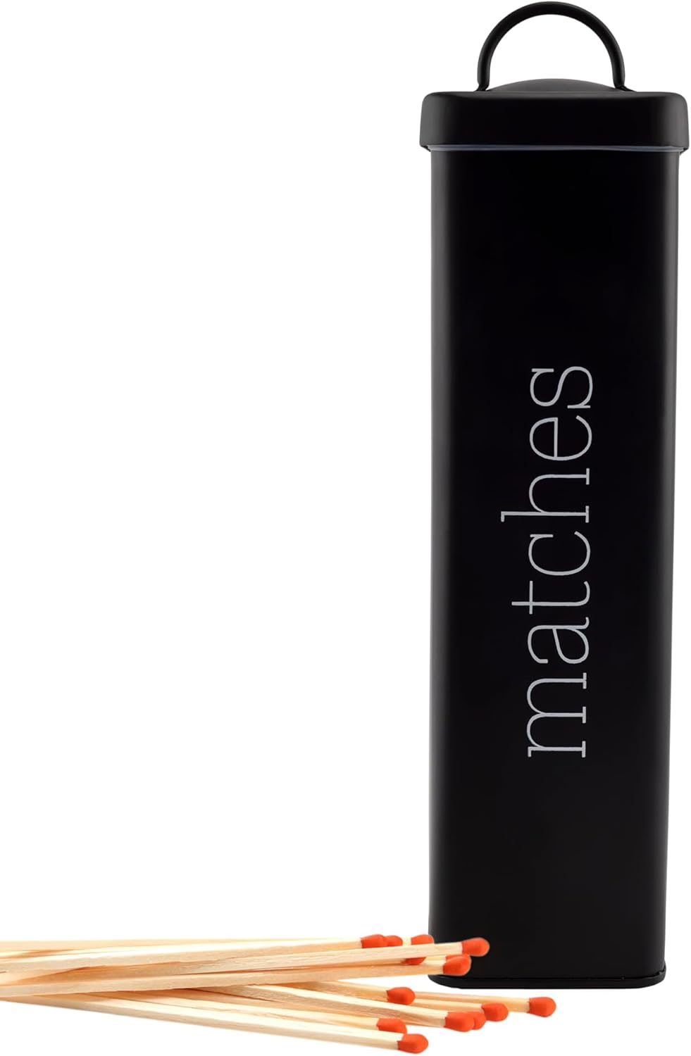 Tall Black Enamel Farmhouse Fireplace Matches Holder