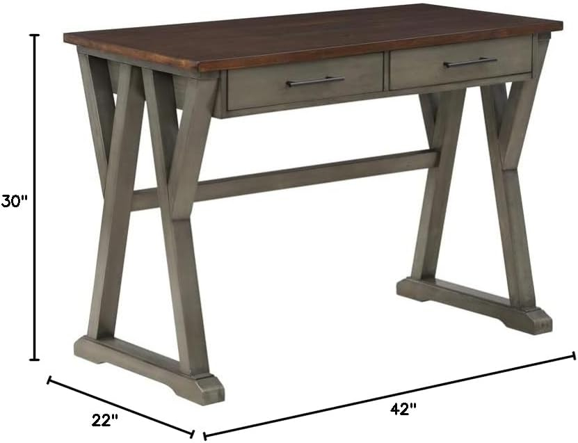 Jericho Rustic Writing Desk w/ Drawers in Slate Gray in Engineered Wood