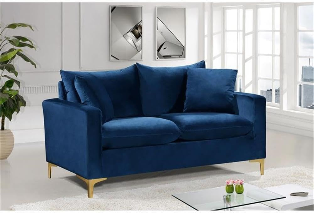 Meridian Furniture Naomi Contemporary Velvet Loveseat in Navy