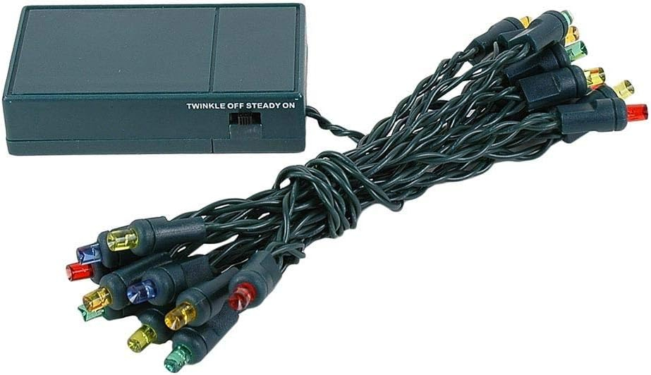 Novelty Lights 20 Light Battery Operated LED Christmas Mini Light Set, Multi, Green Wire, 8' Long