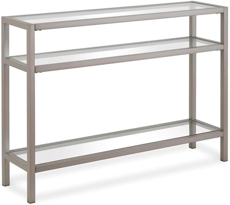 Evelyn&Zoe 42" Satin Nickel Metal/Glass Console Table