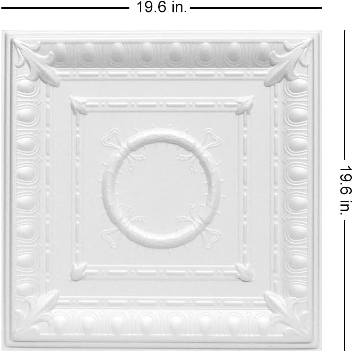 À LA MAISON CEILINGS R47 Romanesque Wreath Foam Glue-up Ceiling Tile (128 sq. ft./Case), Pack of 48, Plain White