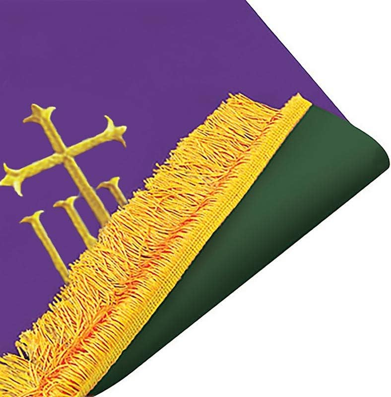 Reversible Green and Purple Polyester Communion Table Runner with Gold Fringe