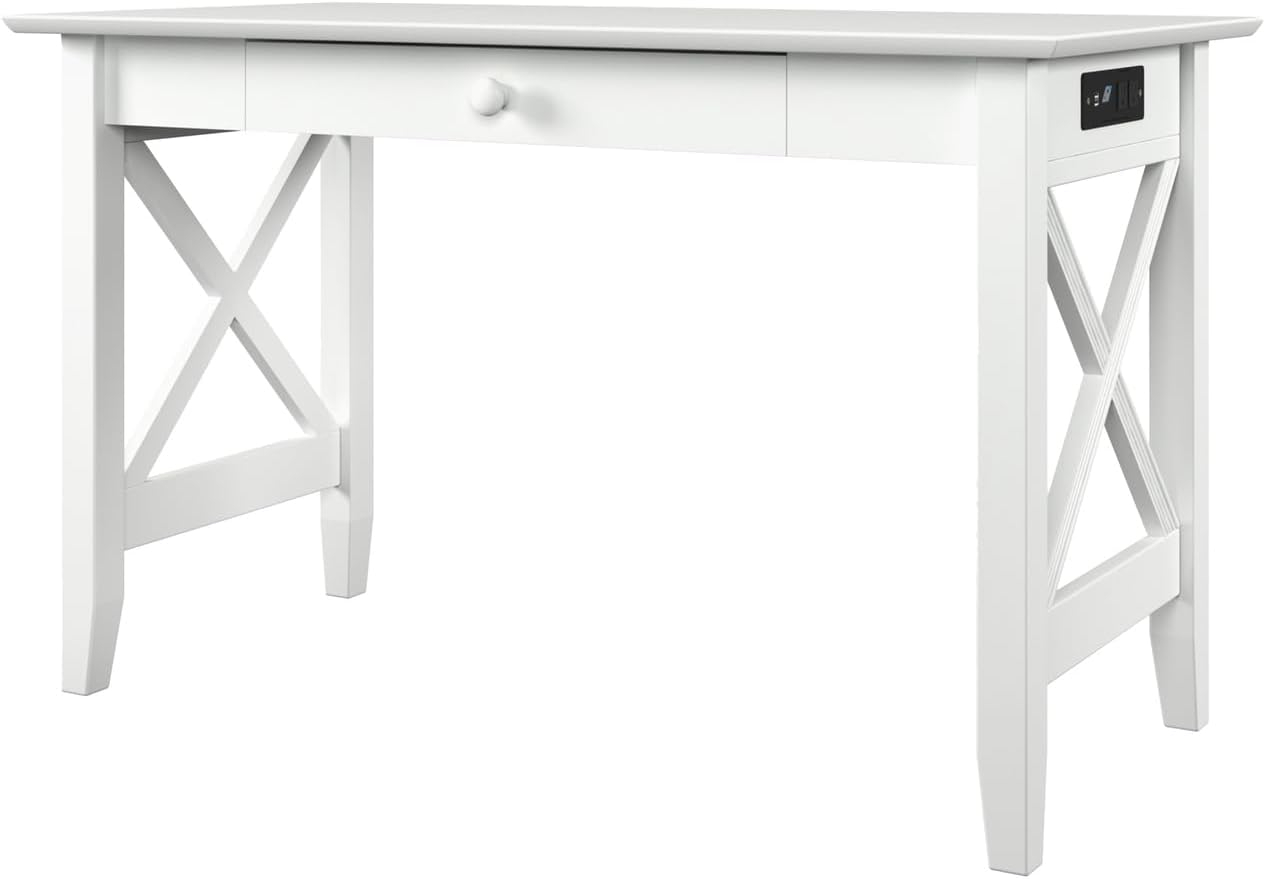 Lexi Desk with Drawer and Charging Station in White