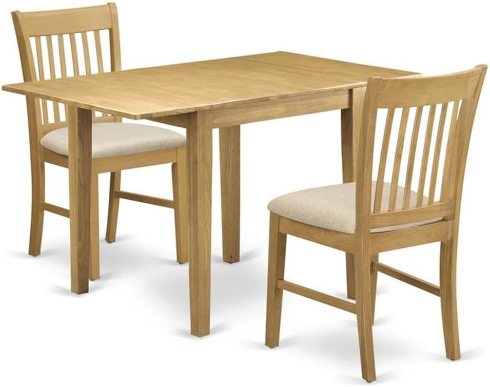 East West Furniture Norden 3-piece Wood Dining Set with Linen Fabric Seat in Oak