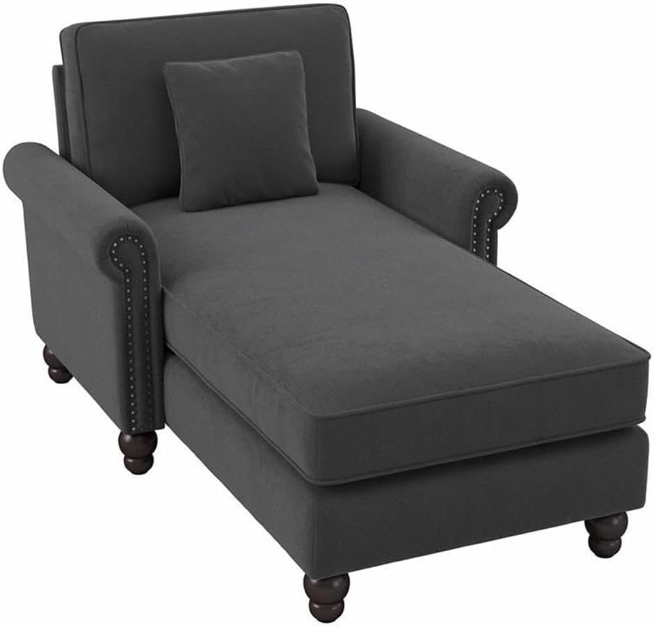 Coventry Chaise Lounge with Arms in Charcoal Gray Herringbone Fabric