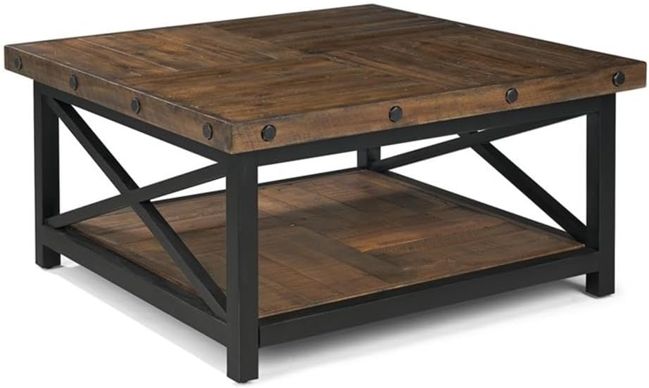 Bowery Hill Square Farmhouse Wood Coffee Table in Rustic Brown