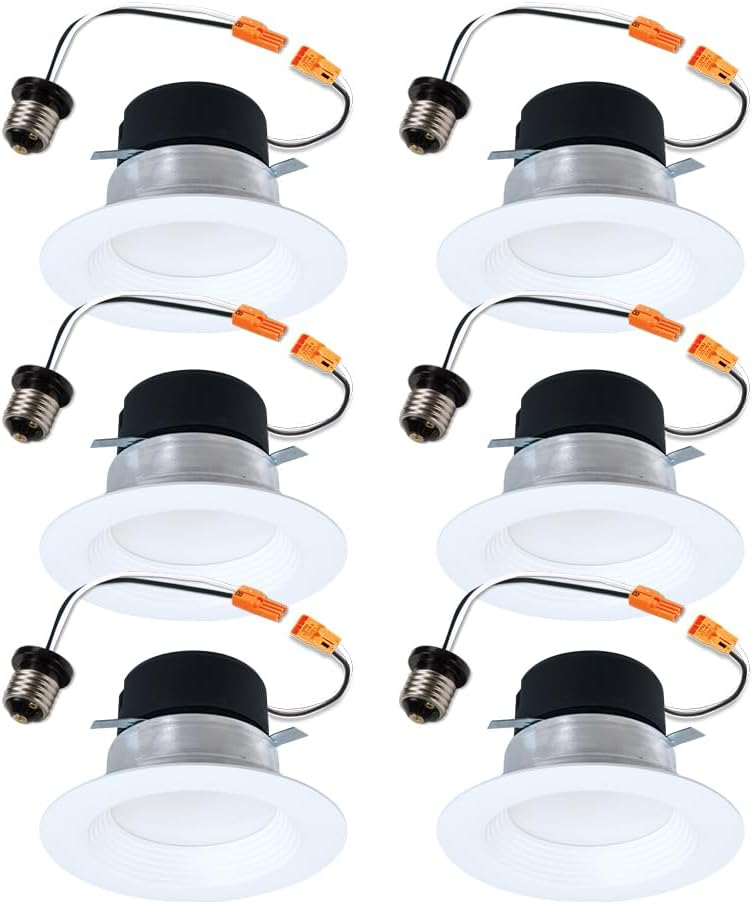 HALO LT 4 in. LED Recessed Light Retrofit with Baffle Trim, Selectable 5CCT, IC Rated, Dimmable, White, 6-Pack