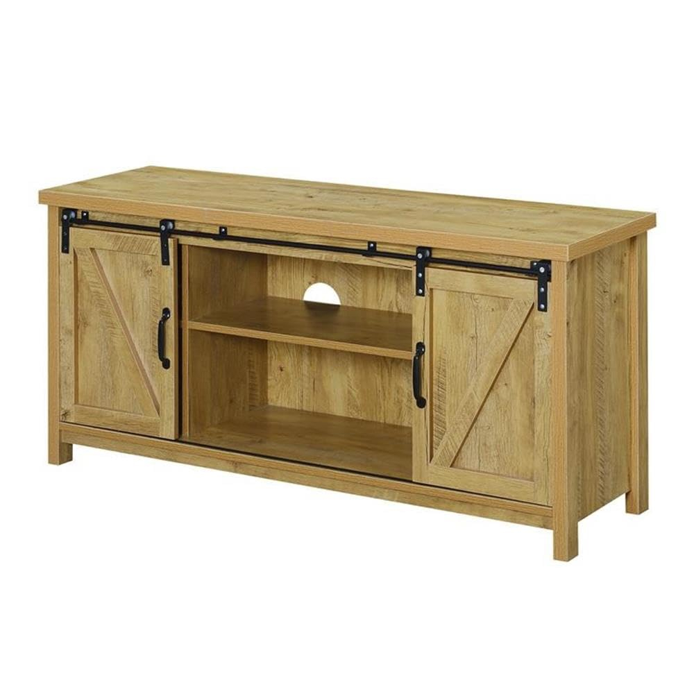 Convenience Concepts Blake Barn Door TV Stand with Shelves and Sliding Cabinets for TVs up to 60 Inches, English Oak