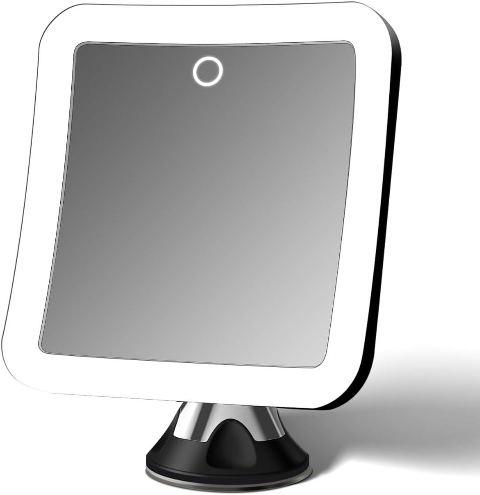 Black Wall Mounted LED Magnifying Mirror with Suction Mount