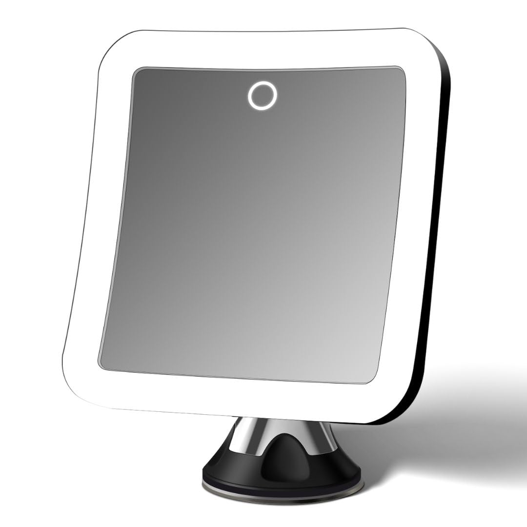 Fancii Rechargeable 10x Magnifying Mirror with 3 LED Light Settings, Dimmable Touch Light, Cordless, Locking Suction Mount, Lighted Mirror for Bathroom or Travel, Mira 2 (Black)
