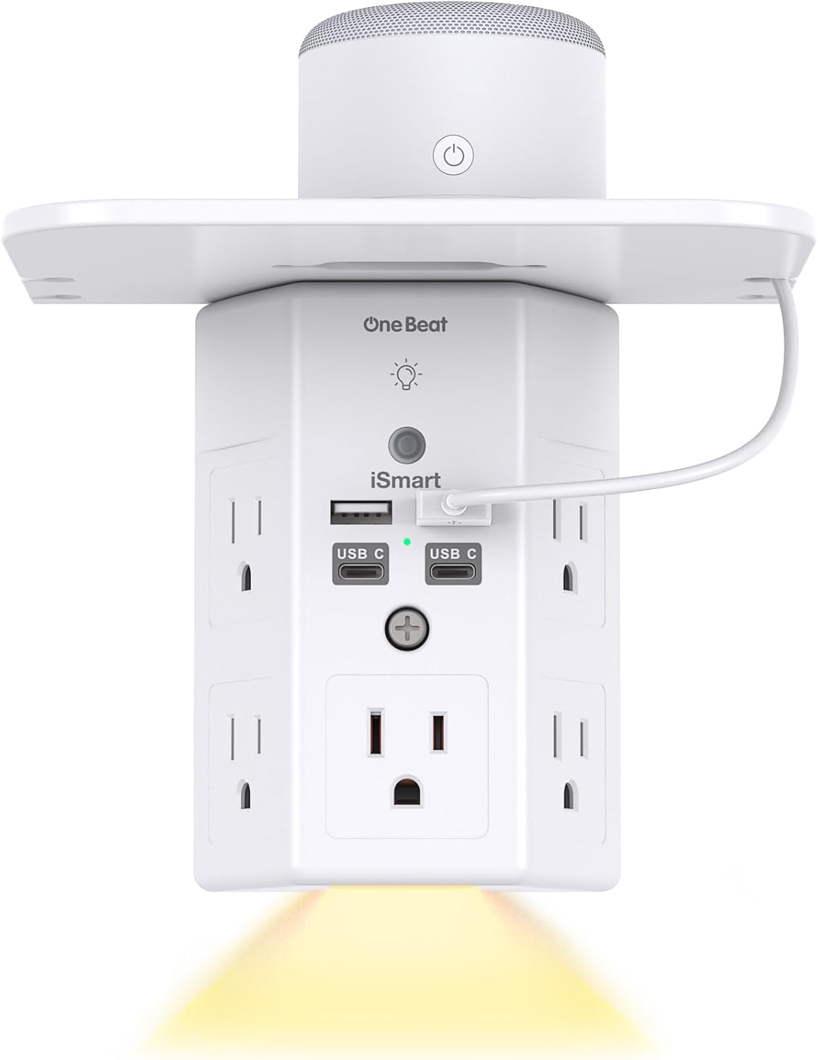 Multi Plug Outlets, Wall Outlet Extender with Night Light and Outlet Shelf, Surge Protector 4 USB Ports(1 USB C), USB Wall Charger Power Strip Electric Outlet Splitter for Home Office White