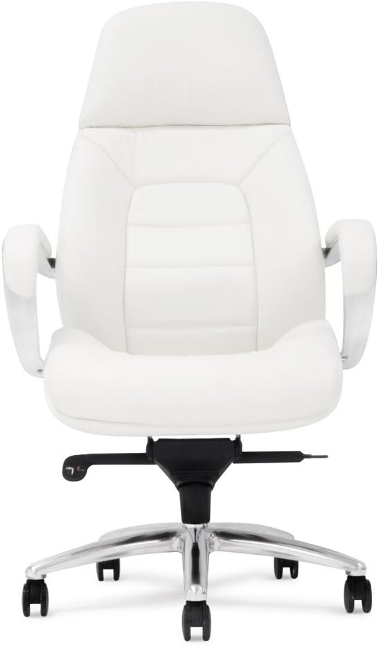Zuri Furniture Gates Genuine Leather Aluminum Base High Back Executive Chair - White