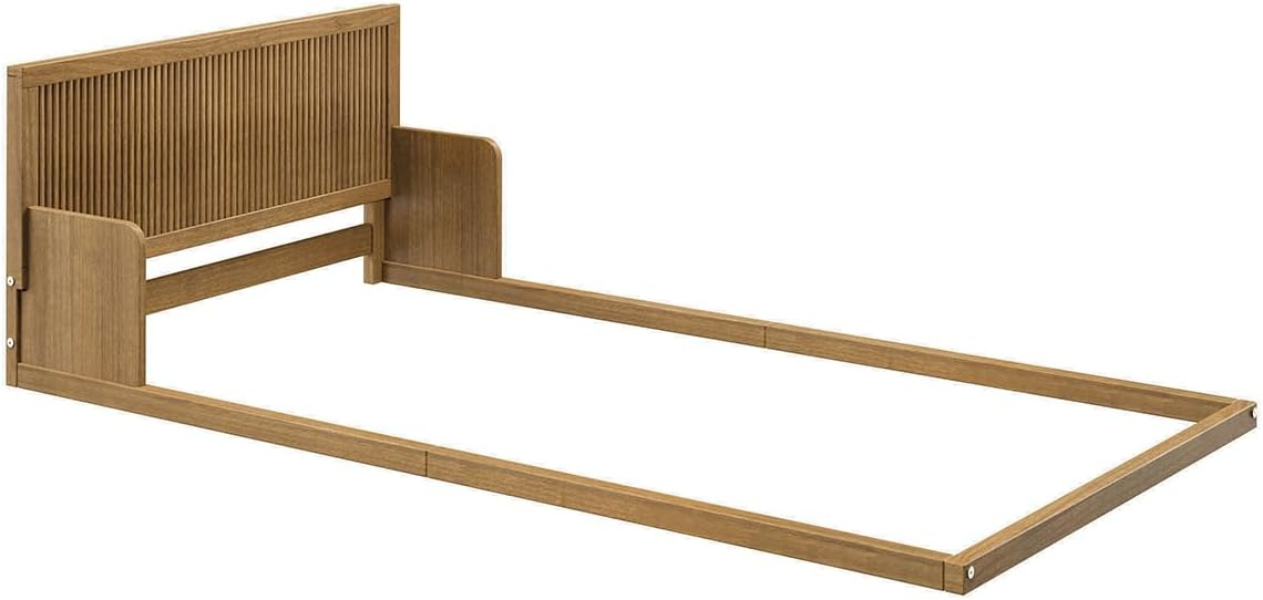 Natural Oak Twin Pine Wood Floor Bed with Headboard