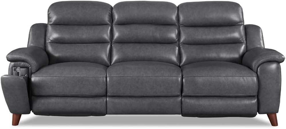 Hydeline Dream Power Headrest Top Grain Leather Zero Gravity Reclining Sofa Couch, 93", Steel Gray, Memory Foam, Pocket Coils and Control Panel