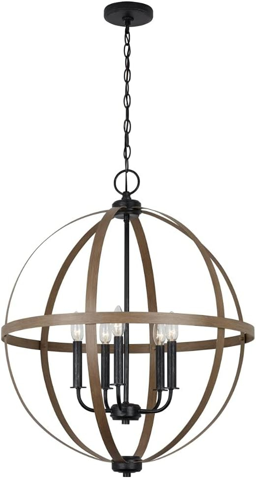 Calhoun 24" Steel Cage Globe Chandelier in Cerused Oak