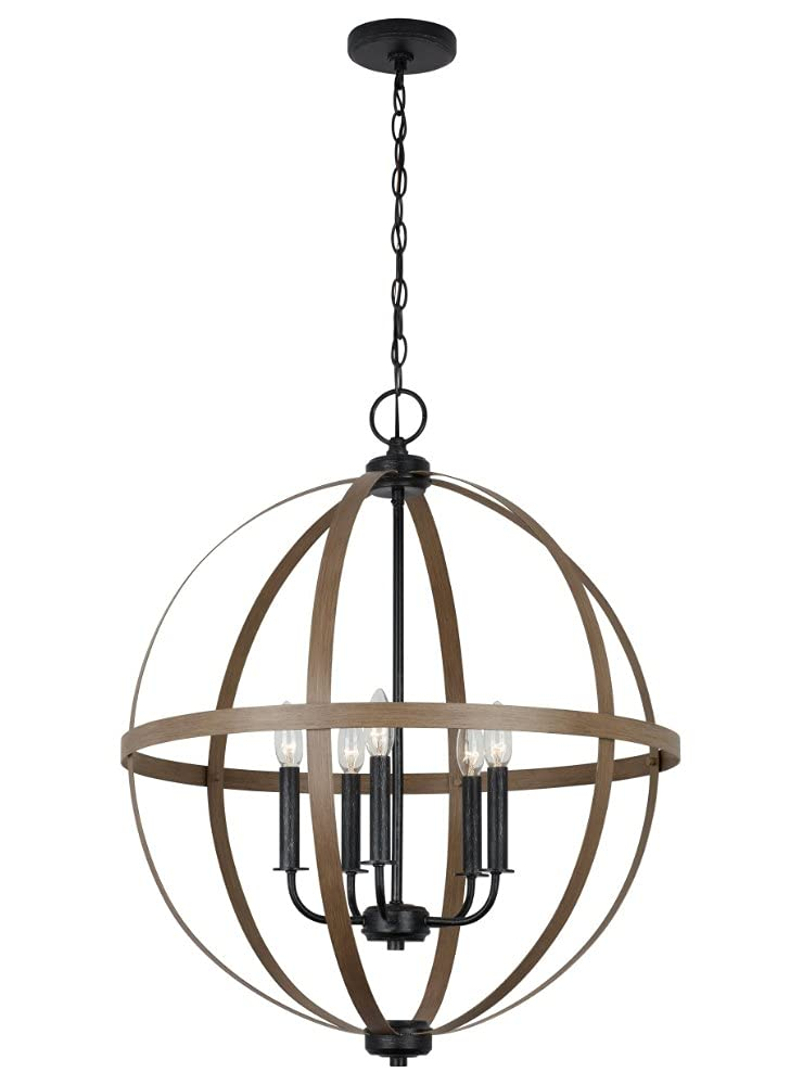 Calhoun 24" Steel Cage Globe Chandelier in Cerused Oak