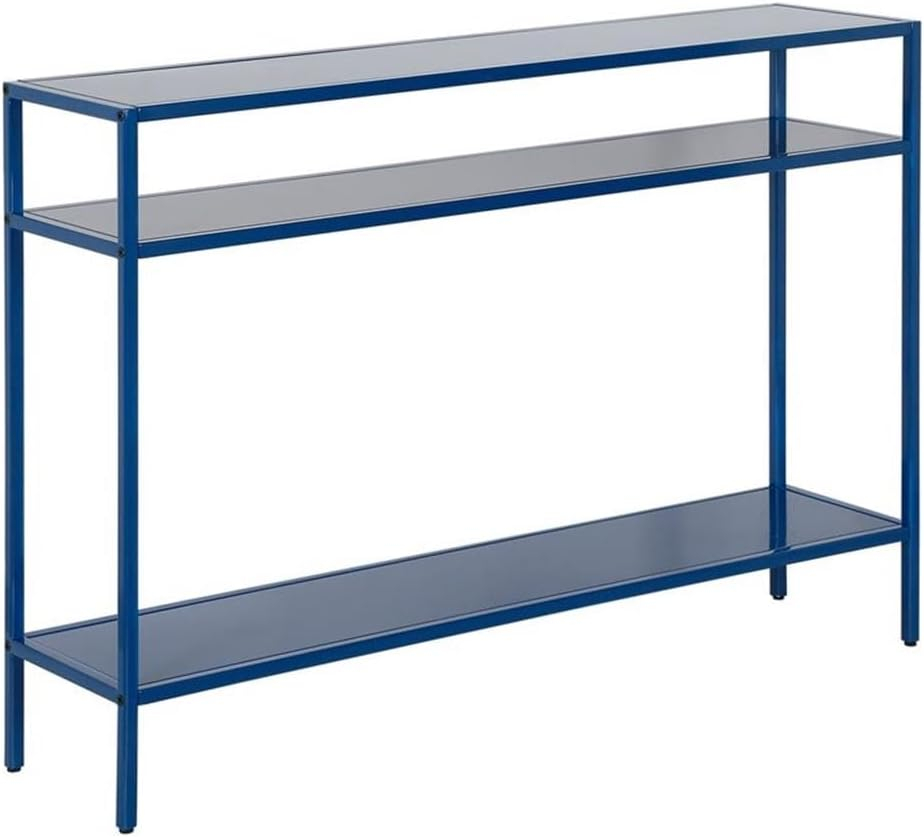 Evelyn&Zoe Ricardo 42" Wide Rectangular Console Table with Metal Shelves, Mykonos Blue