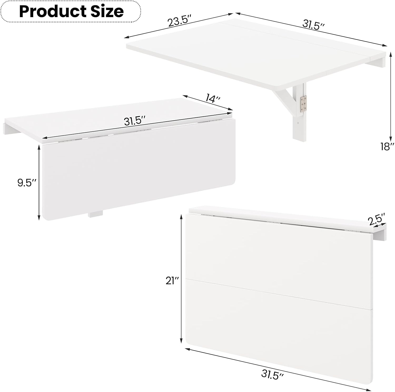 Gymax Wall-Mounted Drop-Leaf Table Folding Kitchen Dining Table Desk Space Saver White