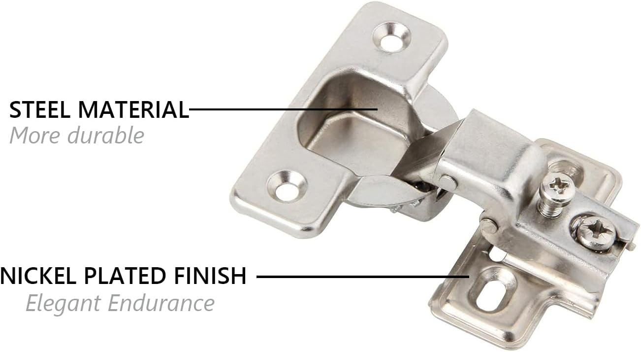 Steel Nickel Plated Self Closing Compact Cabinet Hinges, 10 Pack