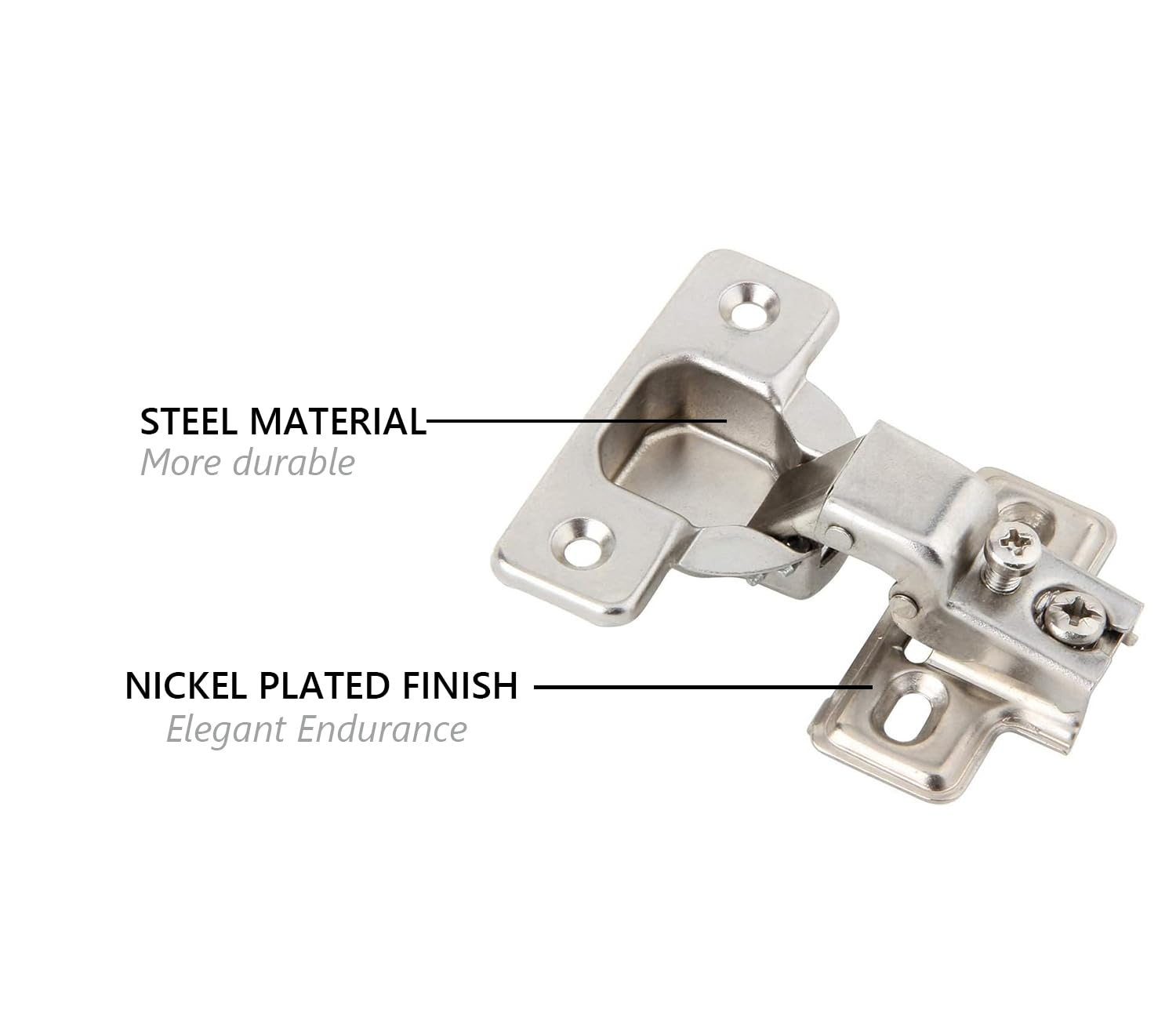 Steel Nickel Plated Self Closing Compact Cabinet Hinges, 10 Pack