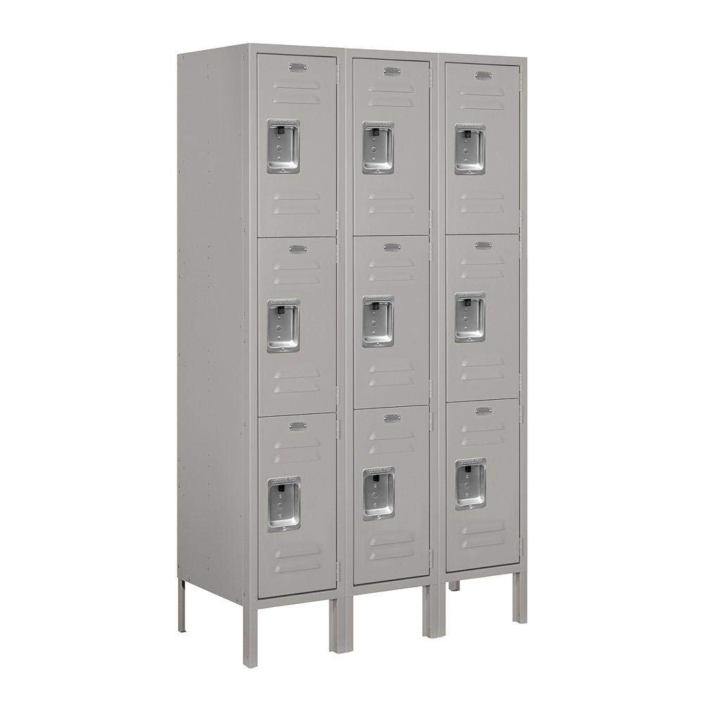 Gray Triple Tier Metal Locker with Flat Panel Doors