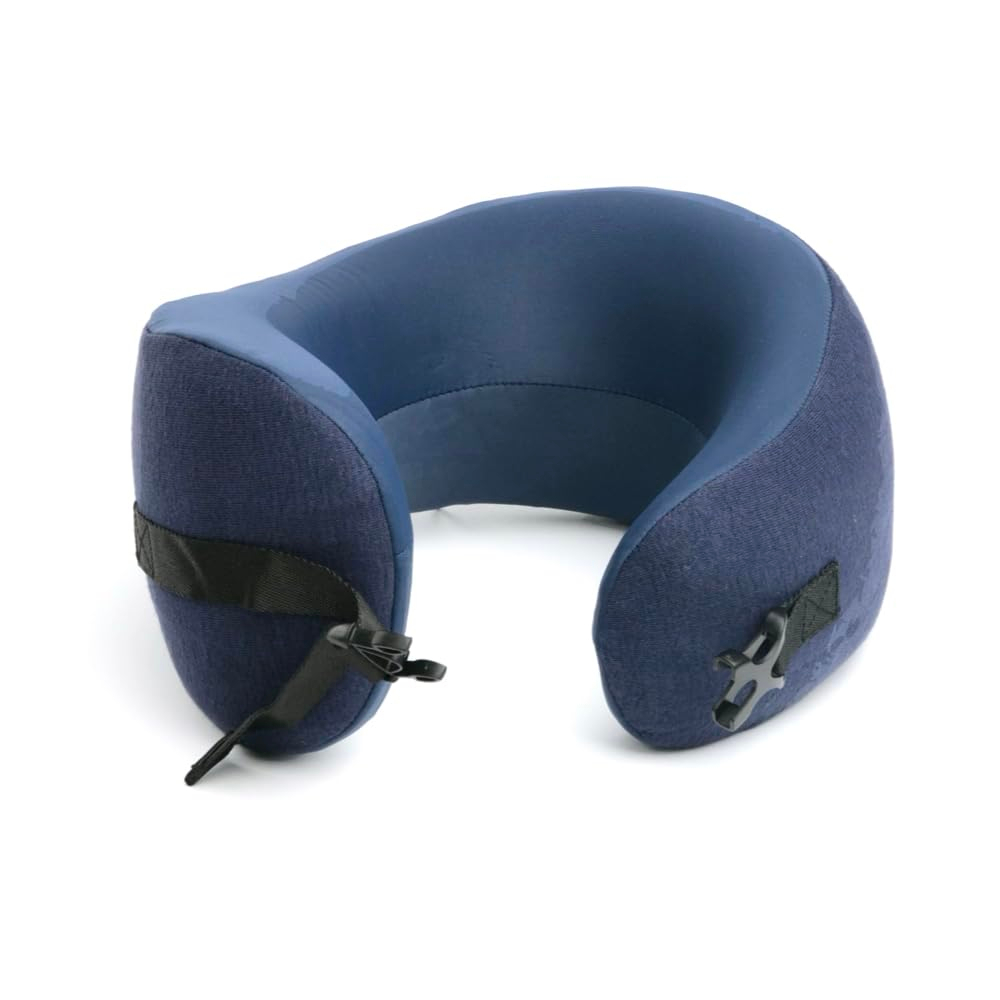 C CUSHION LAB Travel Pillow, Award-Winning Patented Ergonomic Design for Chin & Neck Support Memory Foam Neck Pillow, Compact Airplane Pillow for Traveling, Flight, Car (Navy, Medium)