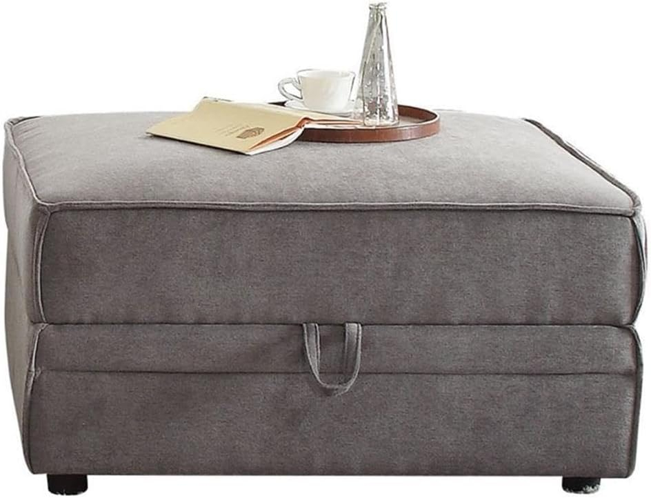 Velvet Upholstered Wooden Ottoman with Lift Off Storage and Block Legs Gray- Saltoro Sherpi