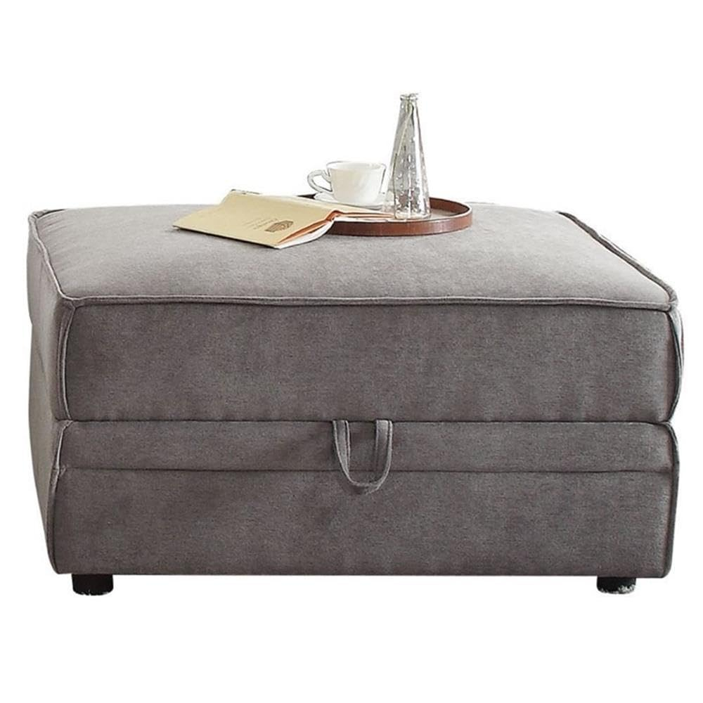 Velvet Upholstered Wooden Ottoman with Lift Off Storage and Block Legs Gray- Saltoro Sherpi