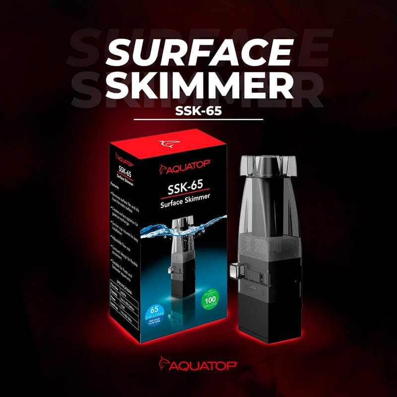 Aquatop Aquarium Surface Skimmer, 65 gallons per hour for Fish Tanks up to 100 gallons, SSK-65