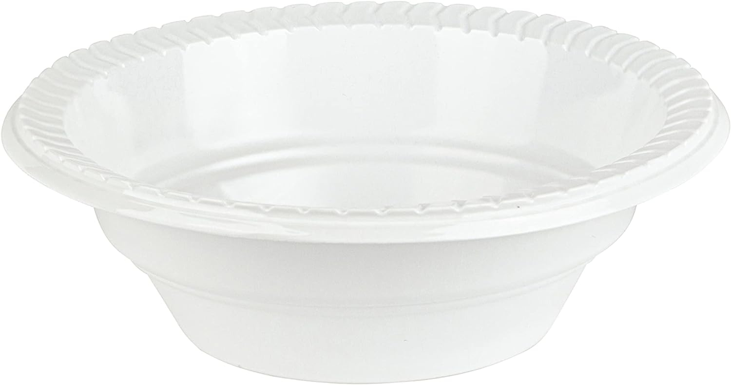 PLASTICPRO 12 Oz White Plastic Bowls Round Disposable Microwavable Bowls, 100-Pack