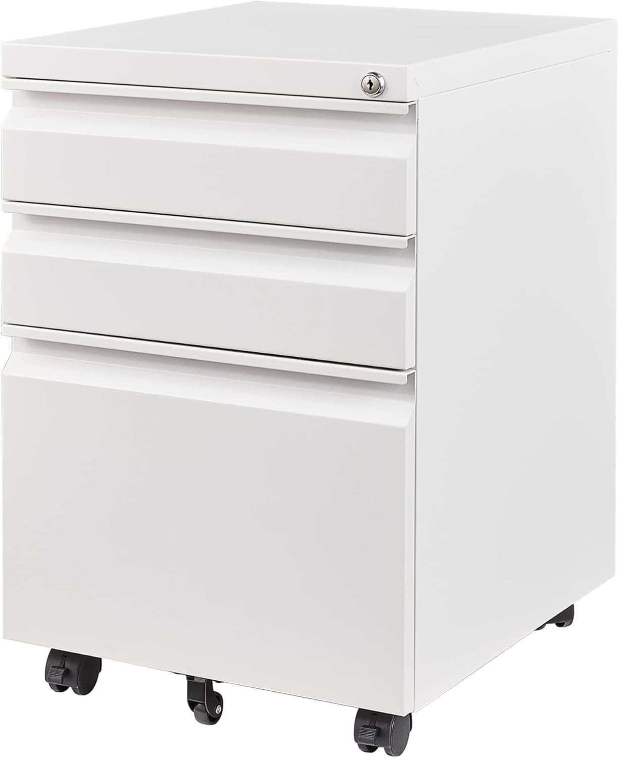 3 Drawer Mobile File Cabinet with Lock, Rolling File Cabinets for Home Office, Under Desk Small File Caninet on wheels, Metal Vertical White Filing Cabnet for Legal/Letter/A4 - Assembly Required