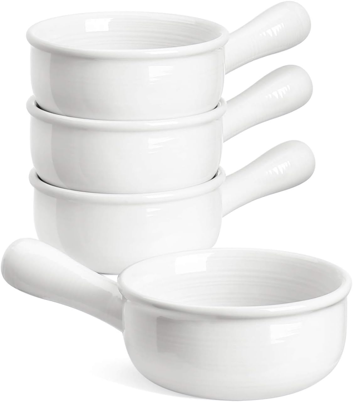 LE TAUCI French Onion Soup Bowls With Handles, 15 Ounce for Soup, chili, beef stew, Set of 4, White