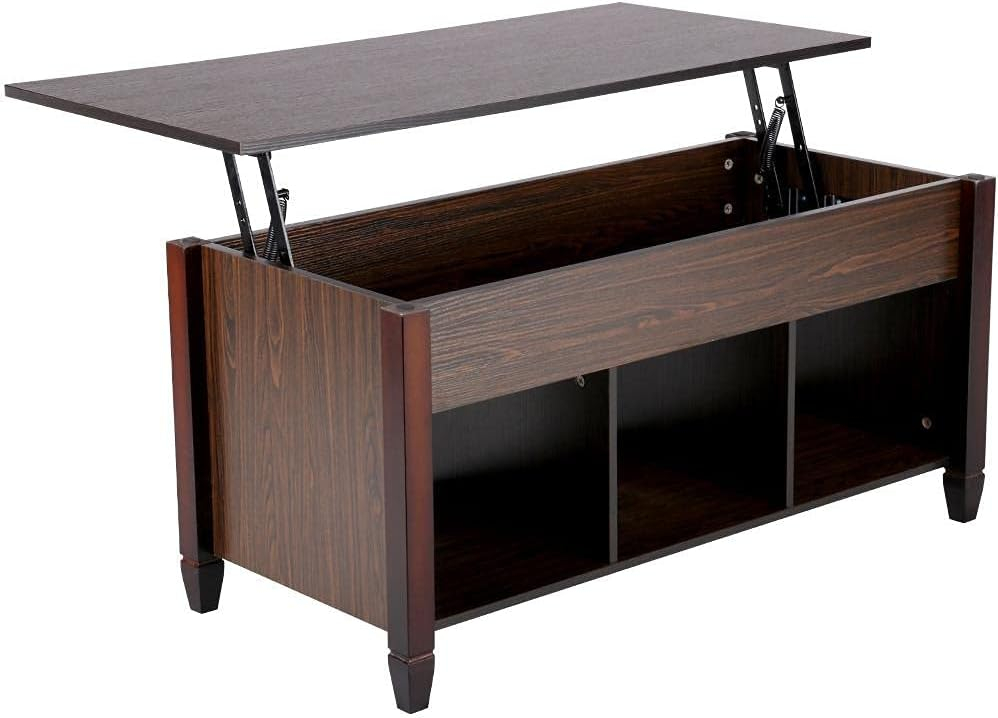 Yaheetech Wood Lift Top Coffee Table with Hidden Storage and Shelf, Espresso Coffee Tea Table with Lift Top, Home Living Room Furniture