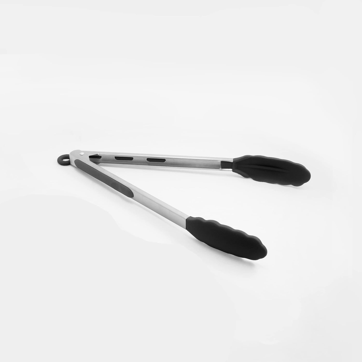 ExcelSteel Stainless Steel Tongs, 12", Black
