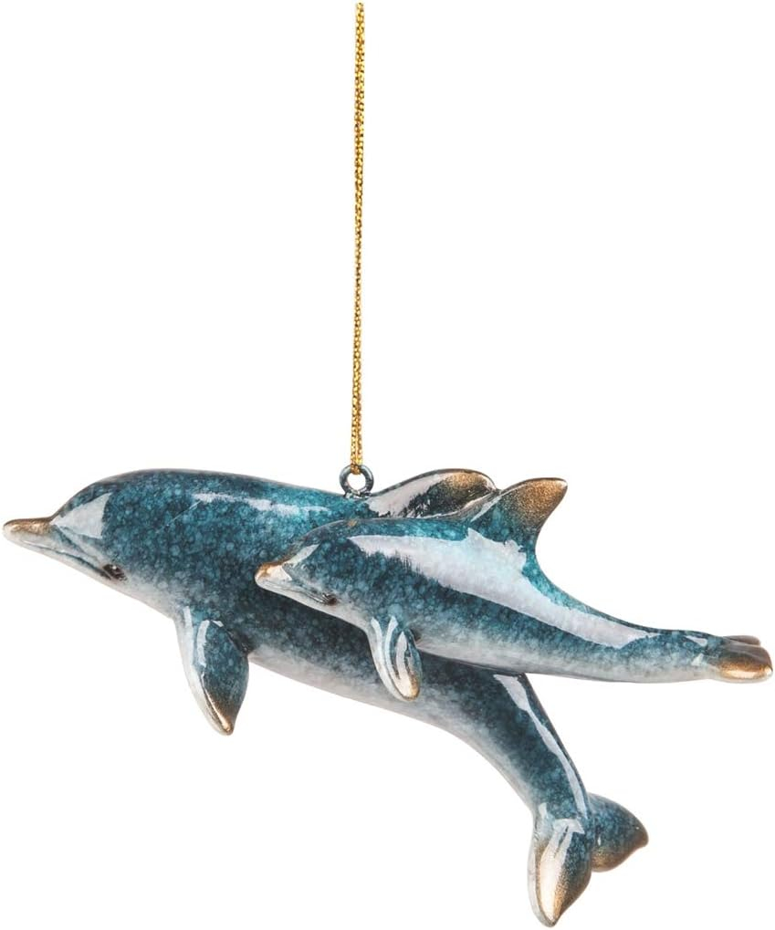 Gallerie II Cozumel Mother & Baby Dolphin Costal Blue Christmas Tree Ornament