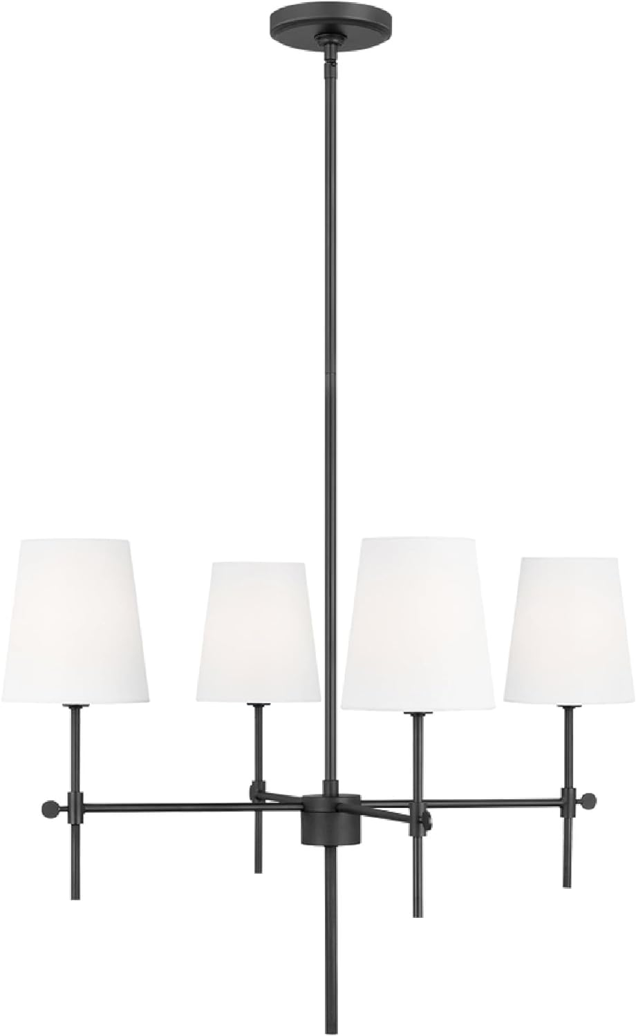Baker 4-Light Midnight Black Hanging Chandelier With White Linen Fabric Shades