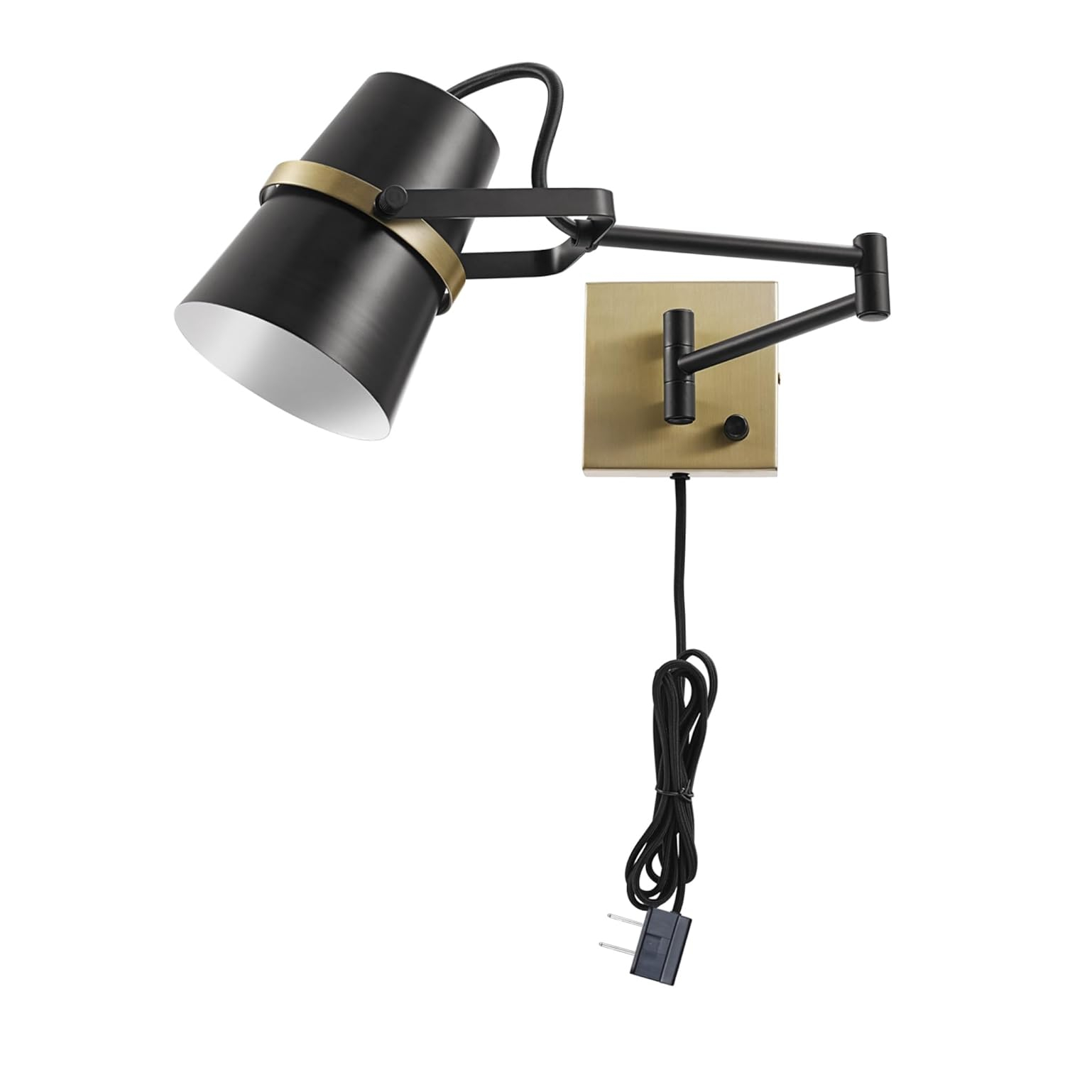 Globe Electric McKibbon 1-Light Swing Arm Wall Sconce, Plug-in or Hardwire, Matte Black, 51345