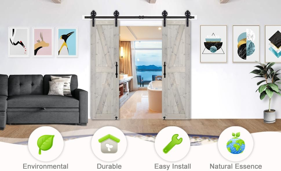 Natural Spruce Double Barn Door with Sliding Hardware Kit