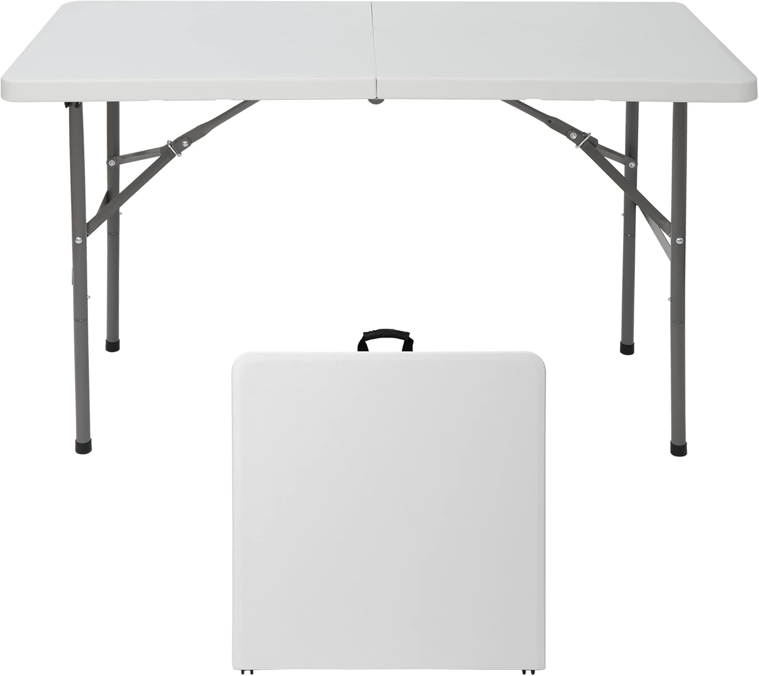 ZENY 4ft Portable Folding Table Plastic Indoor Outdoor Picnic Party Camp Dining Table with Handle, White