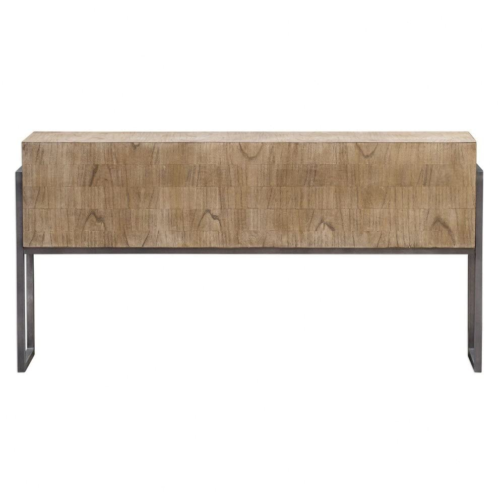 Uttermost Farmhouse Rustic Light Oatmeal Wood Rectangular Console Table 60" x 12" Brown Aged Iron Legs for Living Room Bedroom