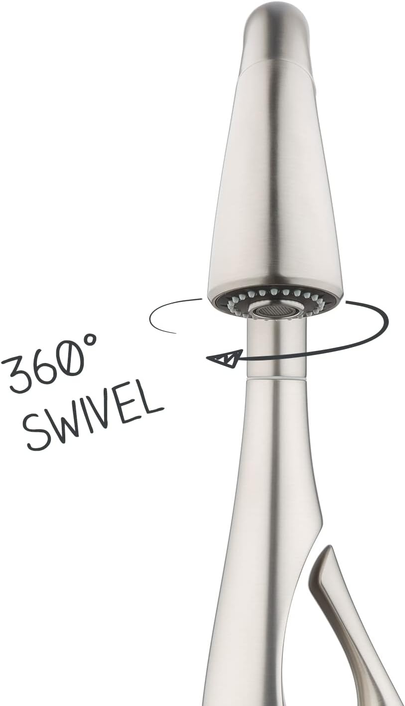 Pfister Indira Kitchen Faucet with Pull Down Sprayer and Soap Dispenser, Single Handle, High Arc, Spot Defense Stainless Steel Finish, F5297NDGS