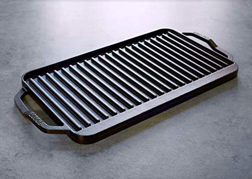 Lodge Chef Collection 20x10 Inch Cast Iron Chef Style Reversible Grill/Griddle. Two-in-One Seasoned Cookware for Stovetop Burners or a Campfire. Made from Quality Materials to Last a Lifetime