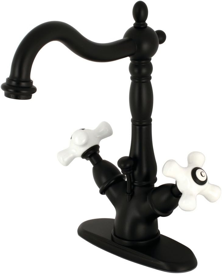 Kingston Brass Heritage Two-Handle 1-or-3 Hole Deck Mount Bathroom Faucet with Brass Pop-Up