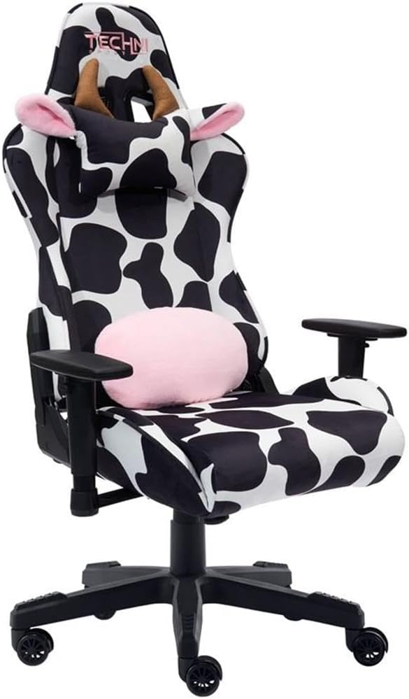 Pemberly Row Modern COW Print Fabric Gaming Chair Black/White