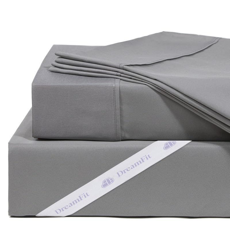 DreamFit DreamComfort 100% Natural Long Staple Cotton Sheet Set with Elastic Corner Bands with Extra Deep Pockets up to 20 Inches Luxury Bedding Crafted in USA Queen Sheet Set Gray