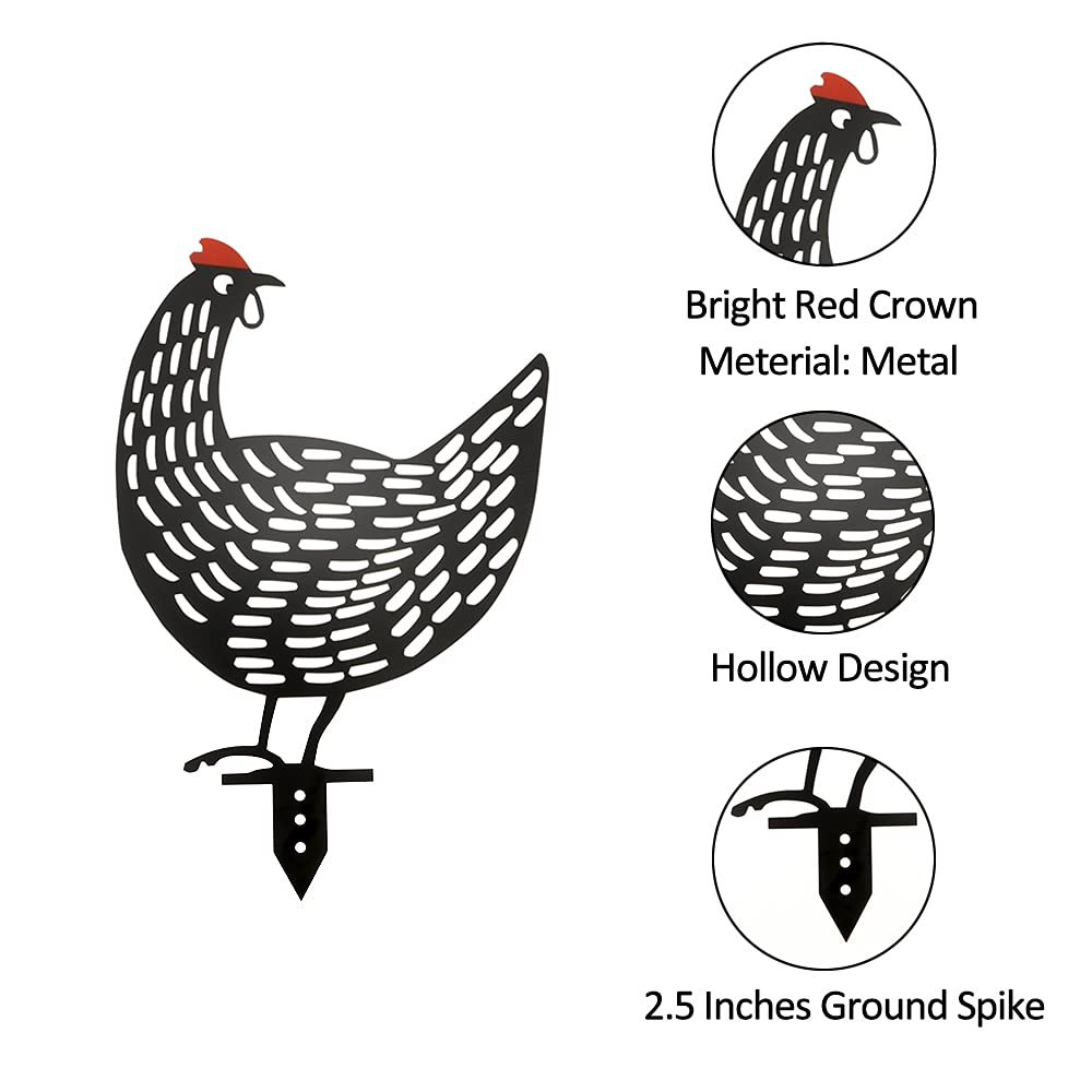 AOZITA 5 PCS 13 inch Metal Chicken Yard Art Garden Decorative Stake Hollow Out Rooster Animals Silhouette Statue Decor, Pathway, Floor, Garden, Lawn, Outdoor Decoration